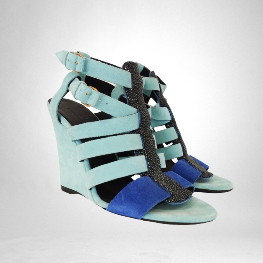 Balenciaga Blue Stingray Gladiator Wedge Shoe